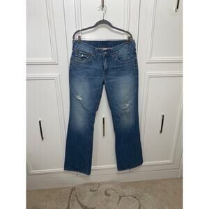 True Religion‎ Men's Blue Straight Jeans Size 34 Distressed Flap Pockets